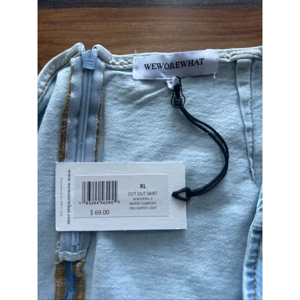 WeWoreWhat Side Cutout Denim Skirt Indigo Comfort in Super Light XL NWT